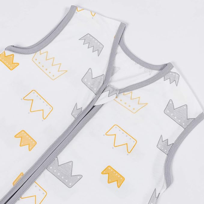TILLYOU 2 Pack Baby Sleep Sack 6-12 Months 100% Cotton Wearable Blanket 0.5 TOG Sleeveless Summer Sleep Sacks with 2-Way Zipper, Gray Crown