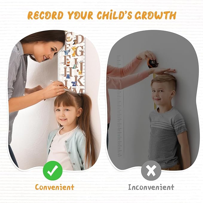 Woodemon Customize Name Growth Chart Wall, Cute Letters Canvas Height Chart for Kids, Height Indicator Tape Ruler Growth Chart Decor, Toddler Room Decoration, Baby Measuring Board