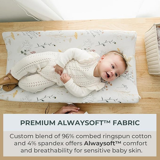 Pobibaby - 2 Pack Premium Changing Pad Cover - Ultra-Soft Jersey Knit, Stylish Floral Pattern, Safe and Snug for Baby (Wildflower)