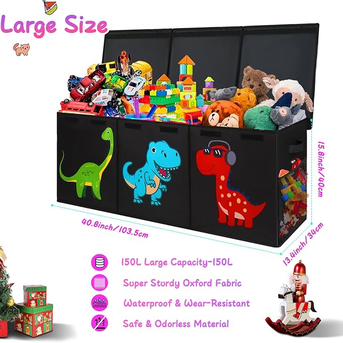 Mabahoo Extra Large Toy Box Chest, Collapsible Storage Organizer with Lids, Sturdy Dinosaur Toybox for Boys Girls, 40"x16"x16" Kids Storage Bin Box Baskets for Living Room, Playroom, Bedroom, Nursery