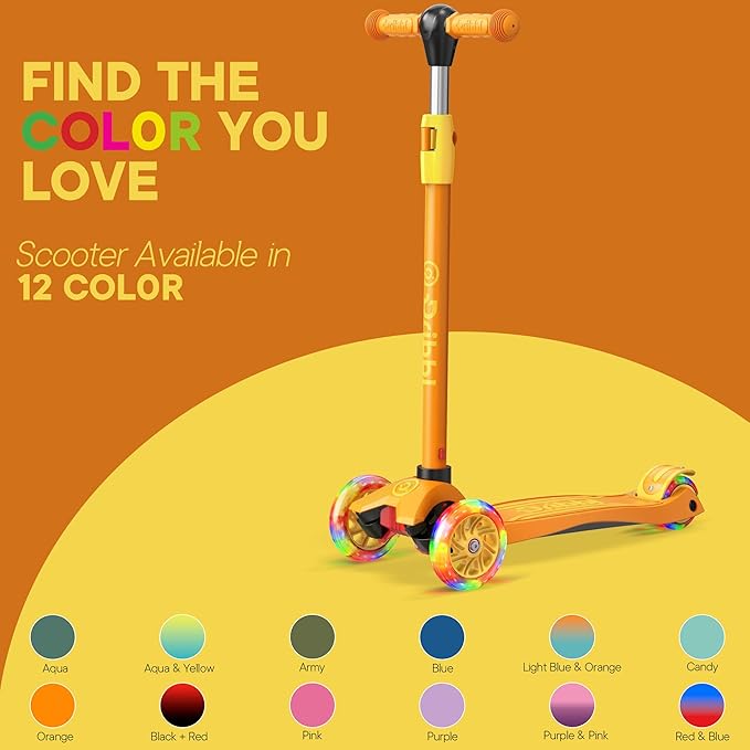 Dribbl 3-Wheel Kids Scooter - Lean-to-Steer Technology, Adjustable Height Handlebar, Wide Anti-Slip Deck, Scooter for Boys & Girls Ages 3+, Child Safety Approved, Support Riders Up to 165 lbs, Orange