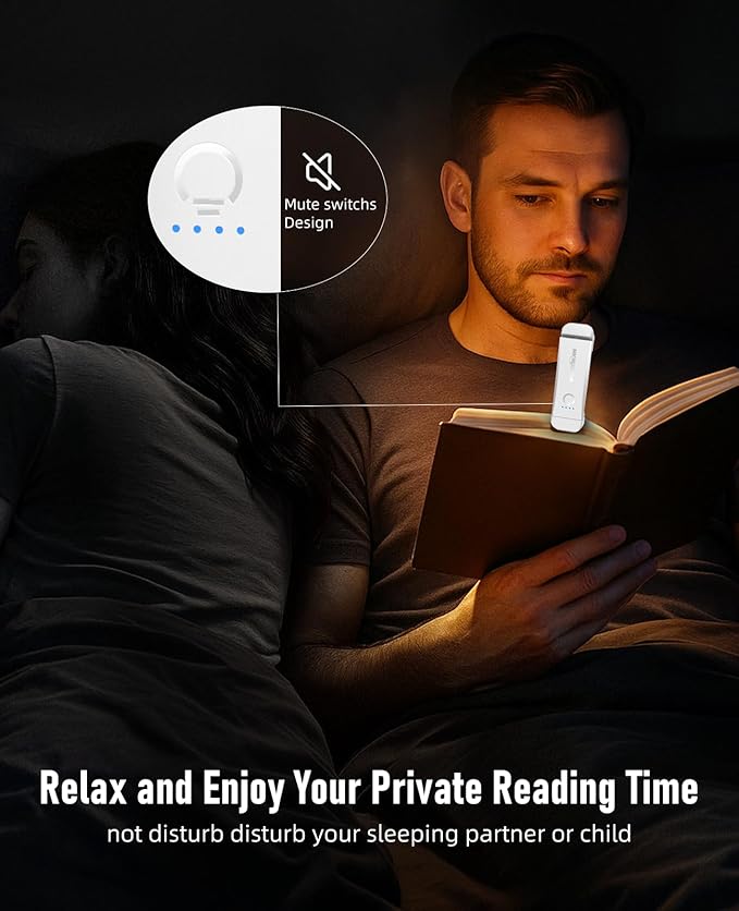 Book Reading Light,2 Pack Silent Touch Books Lamp for Reading in Bed,Rechargeable Clip on Booklight with 3 Amber Color & 7 LEDs Precise Dimming for Night Reading for Book Lover,Kid,White+Black