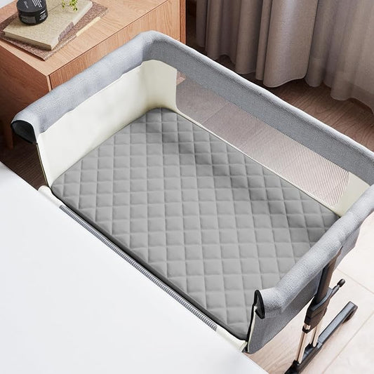 Bassinet Mattress Pad Cover Fit for Baby Delight/Mika Micky/Dream On Me Lotus/ANGELBLISS/KoolerThings (3 in 1) Bedside Sleeper, Waterproof Bassinet Mattress Protector Quilted Bassinet Sheets 2 Pack