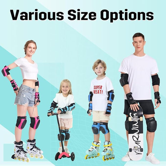 Adult/Kids Knee Pads Elbow Pads Wrist Guards 6 in 1 Protective Gear Set for Inline Roller Skating Skateboarding Scooter BMX etc.