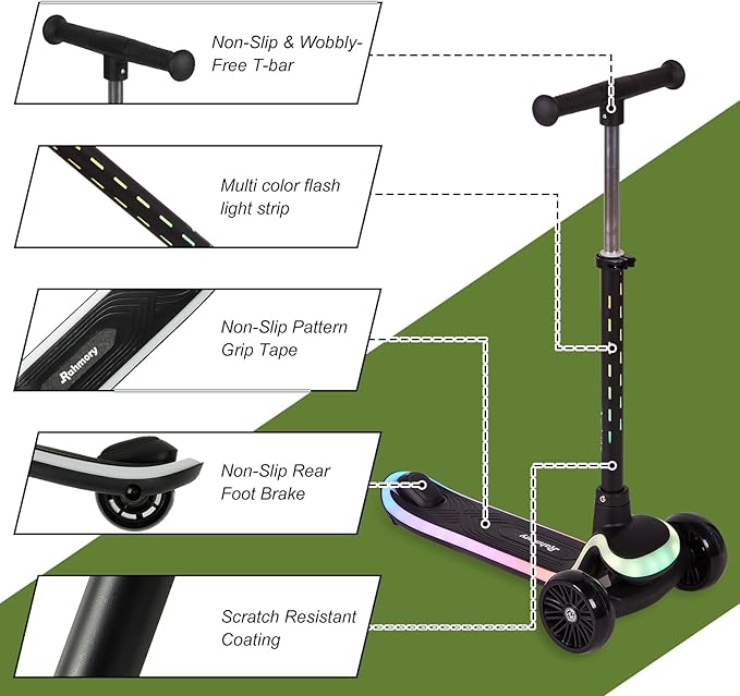 Light-Up Scooter for Kids 3-8,20 Dynamic Light Patterns for Evening Play Safety - Lean-to-Steer Kick Scooter with Adjustable Handlebar (Grows with Child) - Gift for Boys & Girls