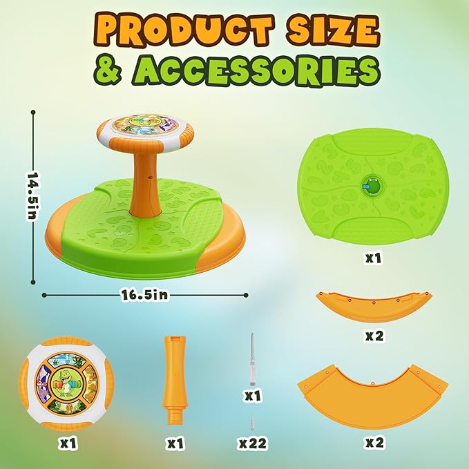 Dinosaur Sit and Spin Toys for Toddlers 1-3 Boys, 360° Toddler Spinning Seat with LED Lights and Music, Sensory Toys Birthday for Kids 3-5