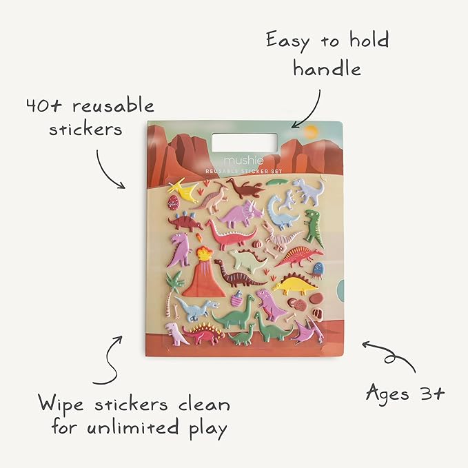 mushie Reusable Sticker Book Set (Dino) | 100+ Removable Puffy Stickers | Arts & Crafts Activity for Kids | Ages 3+