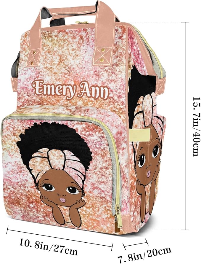 Personalized Pink Peach Unicorn Glitter Girl Custom with Name Diaper Bag Backpack For Baby Boy Girl Dad Mom Unisex for Adult Daypack Holiday Gift