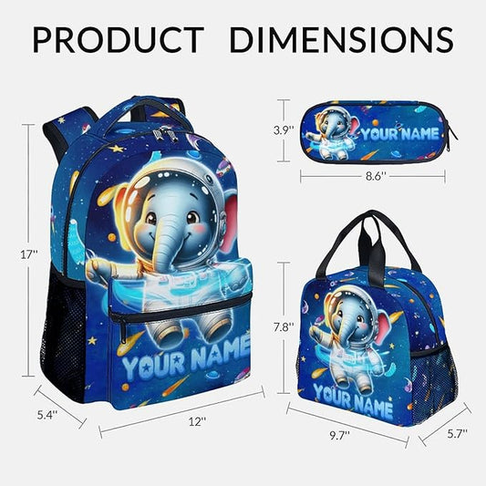 Kid Backpack Boys - 3Pcs Elephant Backpacks Set for Girls - Personalized Planet Bookbag for Kids Toddler - Back to School Bag for Kindergarten/Preschool/Elementary(17 Inch)