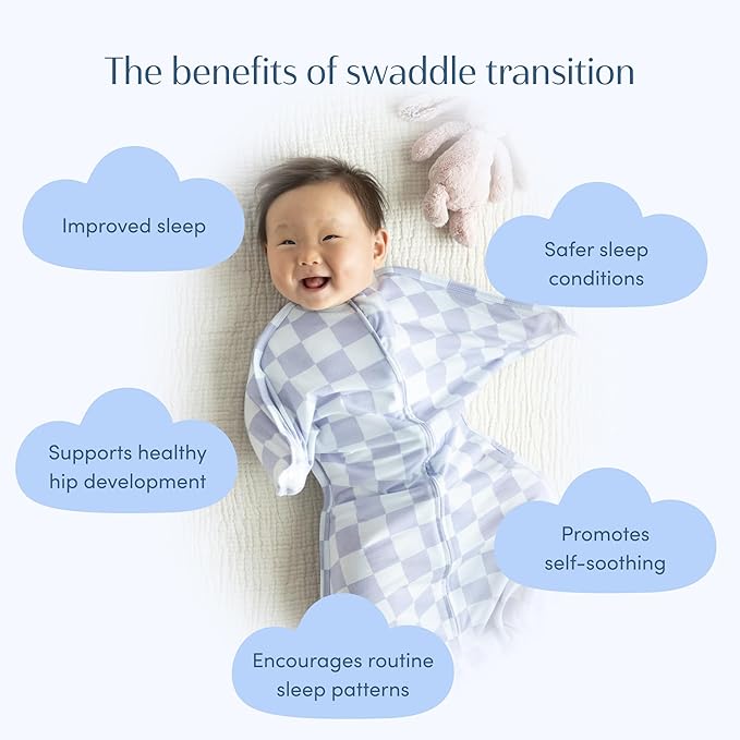 SleepingBaby Zipadee-Zip Transition Swaddle - Cozy Baby Swaddle Blanket with Zipper Convenience - Roomy Wearable Blanket for Easy Diaper Changes - Lavender Check, Medium (6-12 Month)
