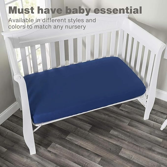 Everyday Kids Fitted Crib Sheet, 100% Soft Breathable Microfiber Baby Sheet, Fits Standard Size Crib Mattress 28in x 52in, Navy Nursery Sheet