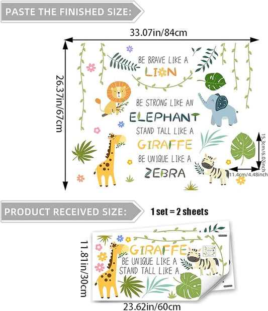 Cute Jungle Theme Wall Stickers Removable Animal Forest Wall Decals Elephant Monkey Lion Giraffe Zebra Peel and Stick Tropical Wall Art Decor for Nursery Bedroom Classroom (Green)