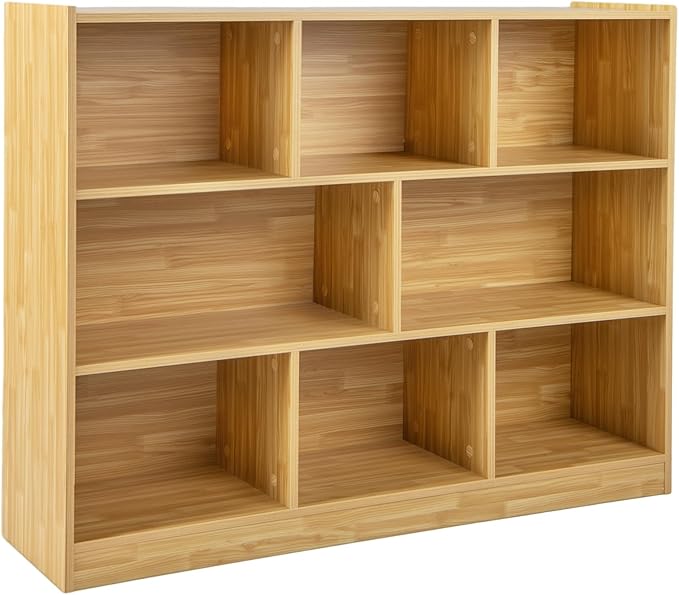 Giantex 8 Cube Bookcase, Freestanding 3-Tier Open Bookshelf, Modern Storage Display Cabinet, Wood Cube Storage Organizer for Living Room, Kid’s Room, Burlywood