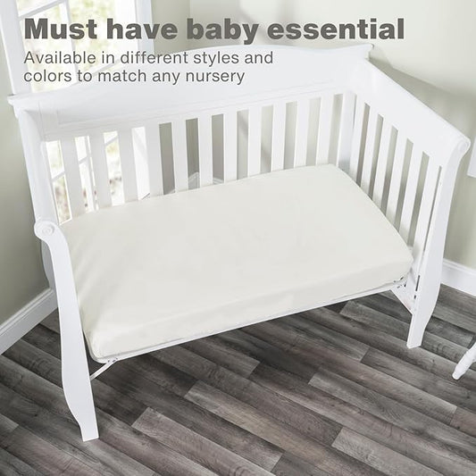 Everyday Kids 2-Pack Fitted Crib Sheets, 100% Soft Breathable Microfiber Baby Sheet, Fits Standard Size Crib Mattress 28in x 52in, White Nursery Sheet and Beige Nursery Sheet