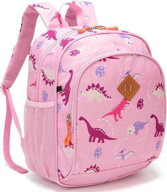 JinBeryl Toddler Backpack for Boys or Girls, Little Kids Backpack for Preschool or Kindergarten (Dinosaur Pink, Mini)