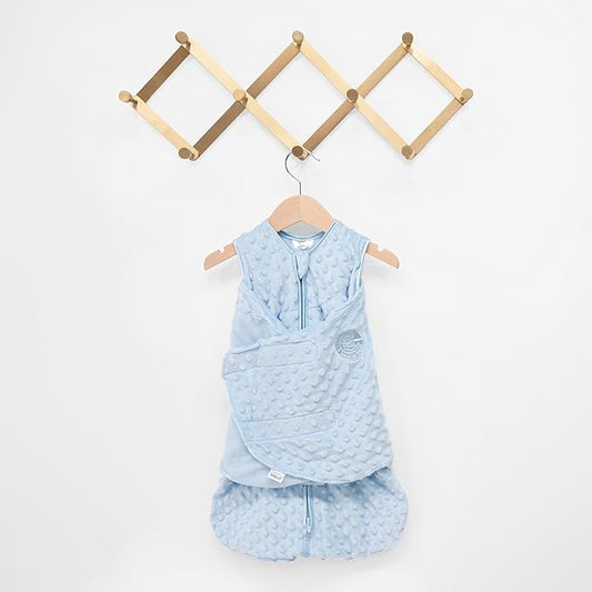 HALO Sleepsack Swaddle, 3-Way Adjustable Swaddle Blanket, TOG 3.0, Velboa, Blue Plush Dots, Small, 3-6 Months
