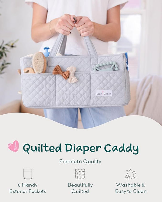 Lily Miles Baby Diaper Caddy Organizer, Nursery Storage Tote for Newborn Essentials and Diaper Change Station, Gift for Baby Shower and Registry Must-Have (Heather Gray)