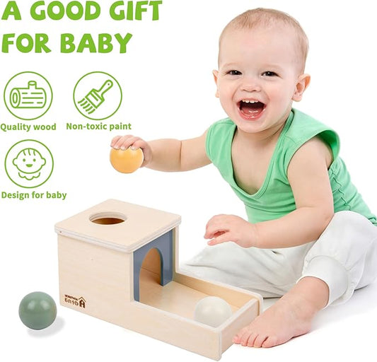Adena Montessori Wooden Toy for 6-12 Month Baby 3 Balls, Object Permanence Box with Tray Colorful Learning Education Toy for Toddler Kid 1-2 Year Old, Preschool Developmental Girl and Boy Gift