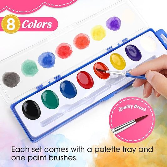 FUMILE 30 Pack Watercolor Paint Set, 8 Colors Washable Valentines Water Color Paint Set for Kids with Paintbrush, Watercolor Paint for Prizes Exchange Gifts, Valentine's Day Gifts, Party Favor, Classroom
