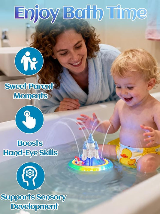 Light up Baby Bath Toys Birthday Gifts- LED Color-Changing Lights & Automatic Water Spray, Fun Bathtub Water Toys for Kids Ages 1-3, Blue
