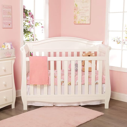 2 Pack Fitted Crib Sheets for Girls in 100% Jersey Knit Cotton – Pink and Yellow Precious Moments Design Plus Solid Pink Girl’s Crib Mattress Sheets by Everyday Kids