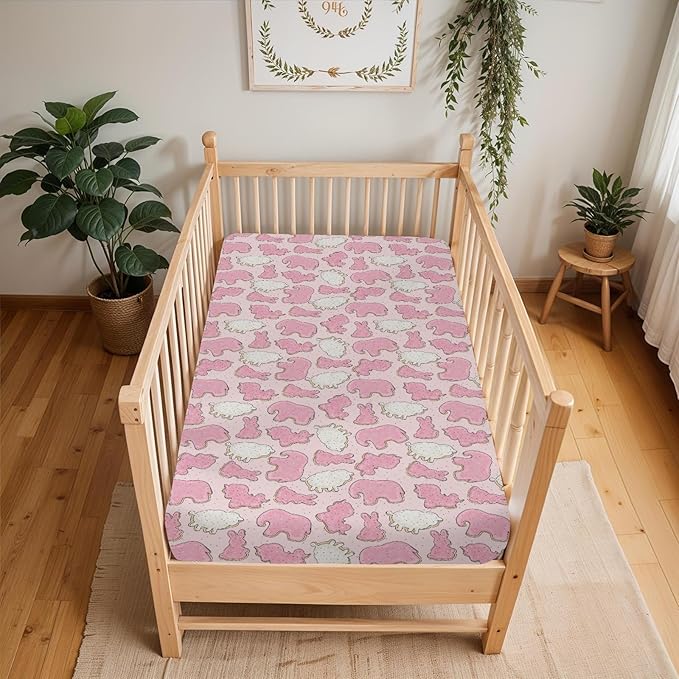 Pink Animal Cookie Baby Crib Sheets for Boy Girl 52"x28" Cute Frosted Animal Cookie Soft Snug Fitted Crib Mattress Cover Circus Animal Biscuits Baby Sheet for Standard Crib & Toddler Bed Mattress