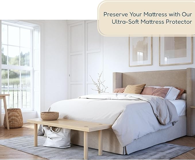 DreamOasis Waterproof Mattress Protector Full Size - Premium Bamboo Viscose, Super Soft, Breathable, Machine Washable, Noiseless Bed Mattress Cover - White