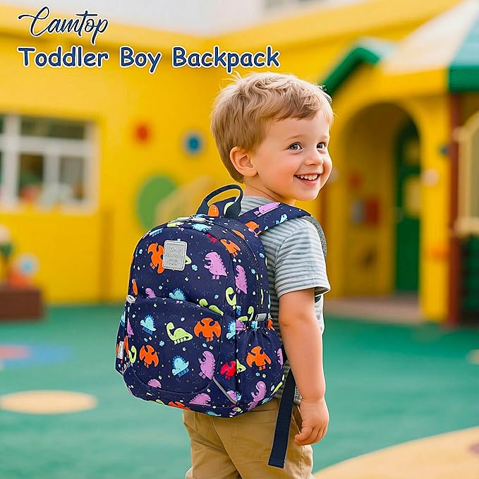 CAMTOP Toddler Backpack for Boys Girls 2-4, Kids Backpacks for Kindergarten Preschool, 12" H Small Bookbag for Daycare Travel (Boots Dinosaur, 12''- Not fit A4 folder)