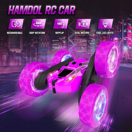 Remote Control Car for Kids, Stunt RC Cars with Cool Wheel Lights, Double-Sided Driving, 360-degree Rotation Boys & Girls Toys for Ages 6 7 8 9 10-12 Kids, Christmas, Birthday Idea