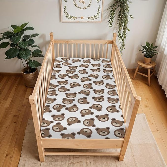 Neutral Boho Bears Baby Crib Sheets for Boy Girl 52x28Inch Cute Brown Bear Soft Snug Fitted Crib Mattress Covers Watercolor Bears Nursery Baby Sheet for Crib and Toddler Bed Mattresses