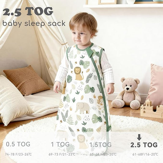 Baby Sleep Sack 12-18 Months 2.5 TOG, Winter Baby Wearable Blanket with 2-Way Zipper, Infant Toddler Warm Sleeping Sack for Newborn Boys and Girls, Happy Forest