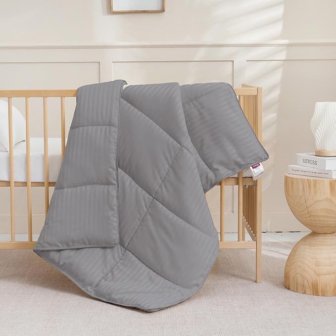 ZPECC Toddler Down Alternative Comforter, 39x47 Hypoallergenic Baby Blanket Quilt, Soft Breathable Lightweight All Season Kids Duvet Insert for Crib Stroller Cot Daycare, Grey Stripe