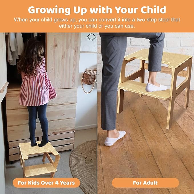 SHWWQUE Toddler Tower Step Stool for Kids Kitchen Stool Helper Toddler Standing Tower Foldable Children Table Kids Table and Chair Set Montessori Helper Tower Natural