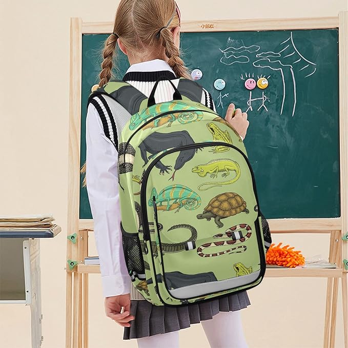 Jucciaco Reptiles and Amphibians School Backpack Laptop Travel Daypack for Kids Girls Boys, Personalized Computer Notebooks Bookbag with Adjustable Padded Straps