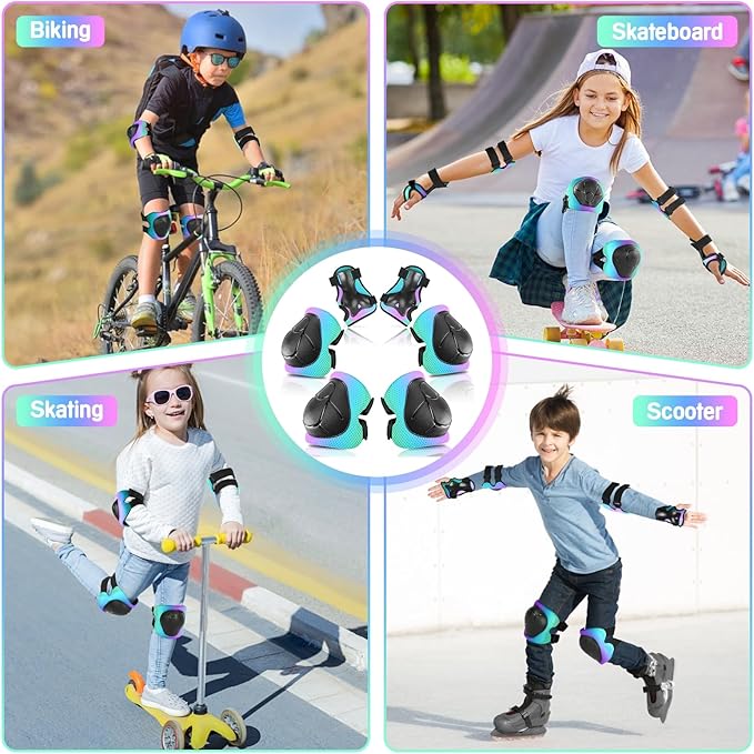 Kids Protective Gear Set Knee Pads for Kids 3-14 Years Toddler Knee and Elbow Pads with Wrist Guards 3 in 1 for Skating Cycling Bike Rollerblading Scooter