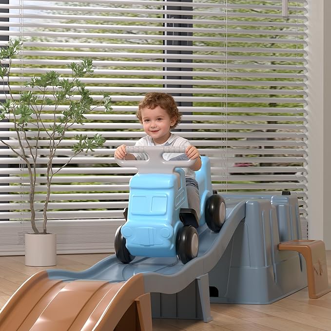 Up & Down Roller Coaster,Kids Ride On Toy,Toddler Push Car with Assembled Race Track & Storage Base Box, Indoor Outdoor Playset