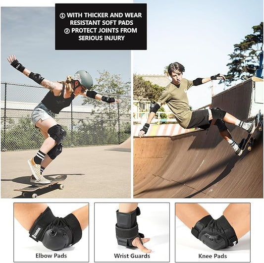 Skateboard Protective Gear Knee Pads and Elbow Pads Set, Elbow and Knee Pads for Roller Skating Wrist Guards Skateboarding Pads