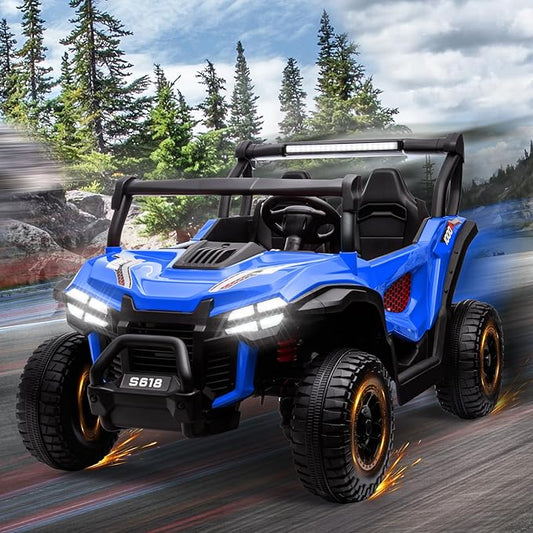 MOLACHI 24V 2 Seater Kids Ride on UTV Car,4WD Battery Powered Electric Vehicle for Kid,Ride On Truck with Remote Control,Safety Belts,3 Speeds (Blue)