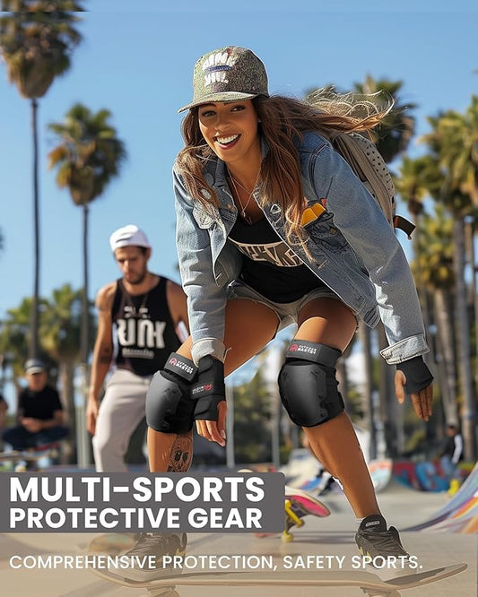 OutdoorMaster Knee Pads for Skating Knee and Elbow Pads for Adult &Youth - Skateboard Protective Gear with Wrist Guards 3 in 1 Saver Series for Skate