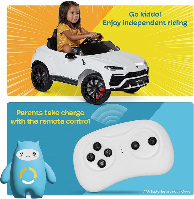 Kidzone Ride On Car 12V Lamborghini Urus Kids Electric Vehicle Toy w/Parent Remote Control, Horn, Radio, Port, AUX, Spring Suspension, Opening Door, LED Light - Red