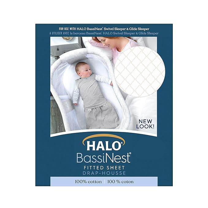 HALO BassiNest Fitted Sheet – 100% Cotton, Soft and Breathable Bassinet Sheet for Babies, 30” x 16” Pre-Shrunk Sheet, Nautical Net