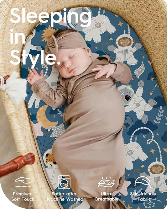 Bassinet Sheets for Baby Boy Girl, TotBasic Buttery Soft Universal Bassinet Fitted Sheet, Compatible with Halo, Mika Micky, Baby Delight, Dream On Me, Maxi COSI & More Bassinet Mattress