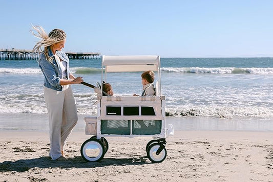 WONDERFOLD Volkswagen Double Stroller Wagon (2 Seater) - Foldable Wagon Stroller with Classic VW Bumper, Headlights, and Retro All-Terrain XL Wheels, Sage Green