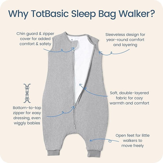 Toddler Sleep Sack with Feet, 1.0 TOG Baby Sleeping Bag with Legs, Oversized Wearable Blanket for 2T, 3T, 4T Walkers