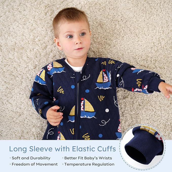 Yoofoss Baby Sleep Sack 18-24 Months 1.0 Tog Long Sleeve Sleep Sack Organic Cotton Wearable Blanket for Toddlers 2-Way Zipper Quilted Sleeping Sacks(X-Large)