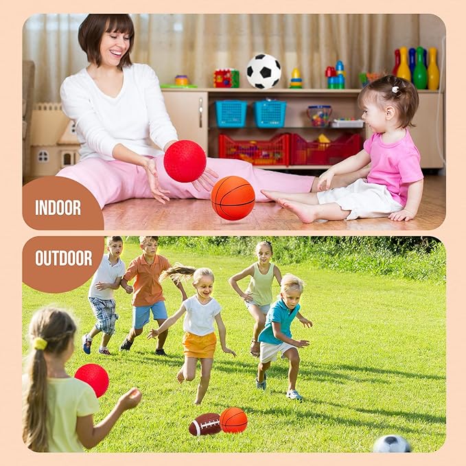 Soft Balls for Toddlers 1-3 3-5, Easy to Grip Toddler Toys 4 Pack 5" Small Balls with Pump - Mini Football Soccer Basketball Dodgeball - First Birthday Gift or Stocking Stuffers for Babies Boys Girls