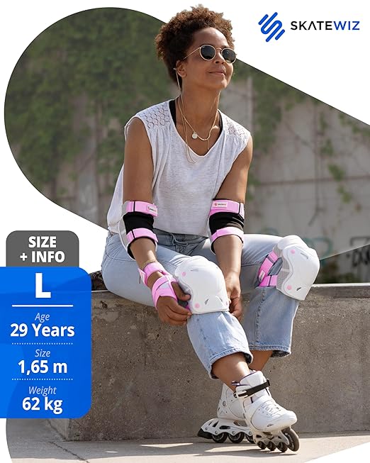 SKATEWIZ Knee Pads for Kids - Knee and Elbow Pads Set - PROTECT-1 - Size S Blue - Wrist Guards Skating Protective Gear, Skateboard, Roller Skate, Ice Skates For Kids