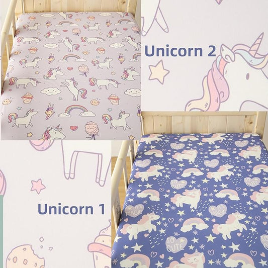 SDIII 2 Pack Unicorn Crib Sheets for Baby Girl 52×28 Stretchy Microfiber Jersey Knit Fall Baby Sheets for Standard Crib and Toddler Mattress