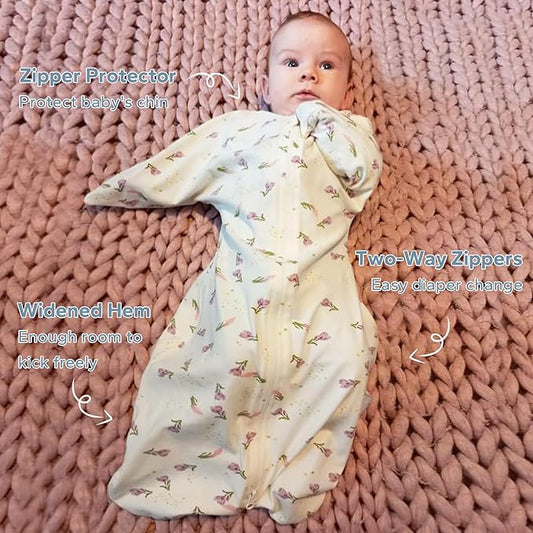 ZIGJOY Baby Transitional Swaddles for Newborns: 0.5 Tog Arms Up Sleep Sack 3-6-12 Months Soft Cotton Shark Fin 2 Way Zipper