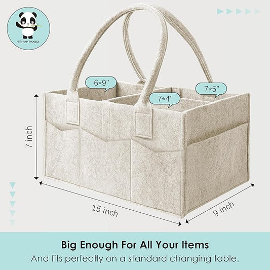 HIPHOP PANDA 2-Pack Diaper Caddy Organizer - Nursery Storage Bin & Car Organizer for Diapers, Wipes, and Baby Essentials - Dual-Color Solid Set (Caramel/Oatmeal), Regular Size